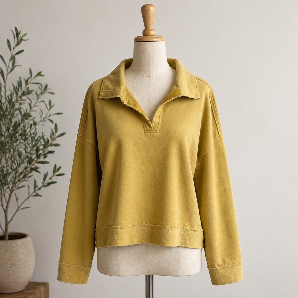 C&C California Mustard Yellow Collared Pullover Sweatshirt